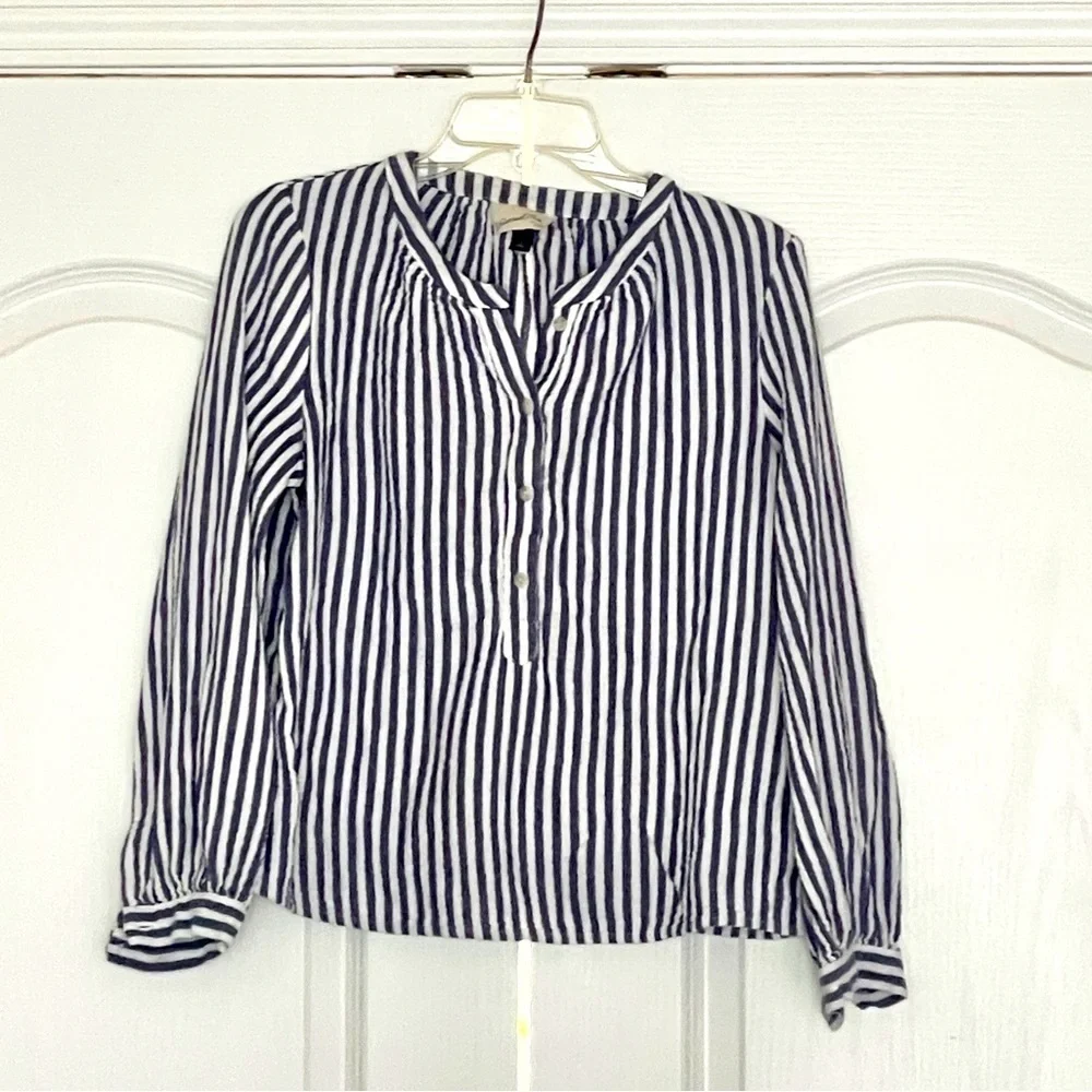 Universal Thread Striped Half Button Blouse Small